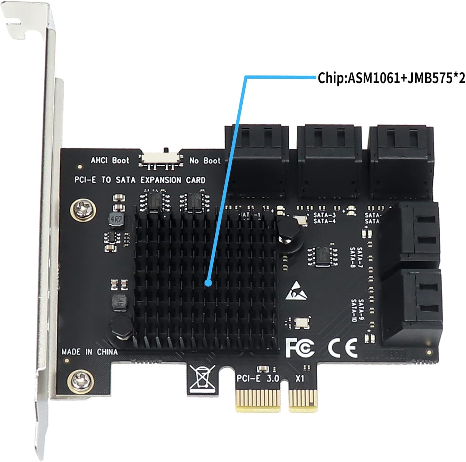 کارت کنترلر PCI-E 1x برای اتصال 10 درایو SATA